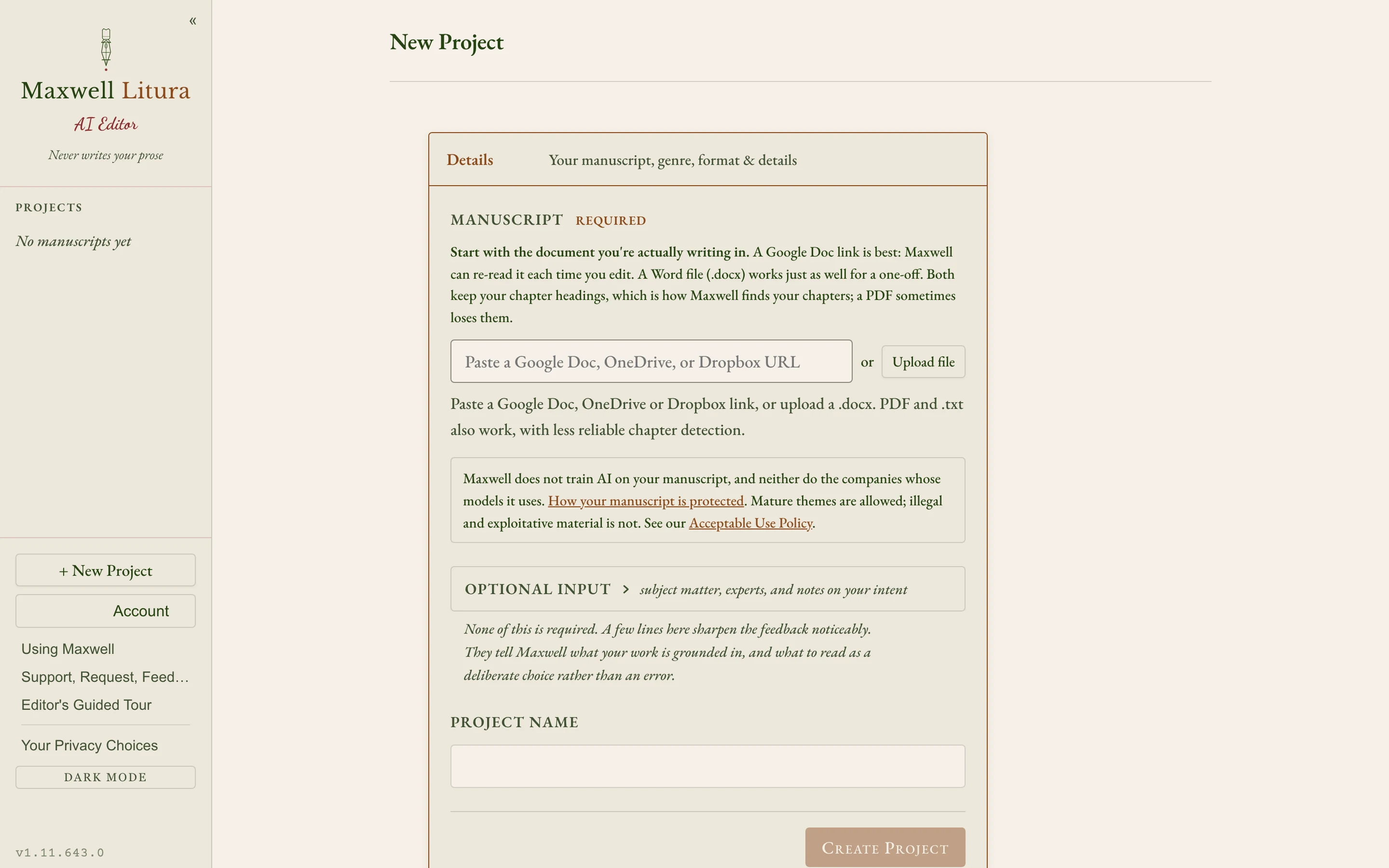 Upload a Word file or a PDF, or paste a link from Google Docs, OneDrive or Dropbox.