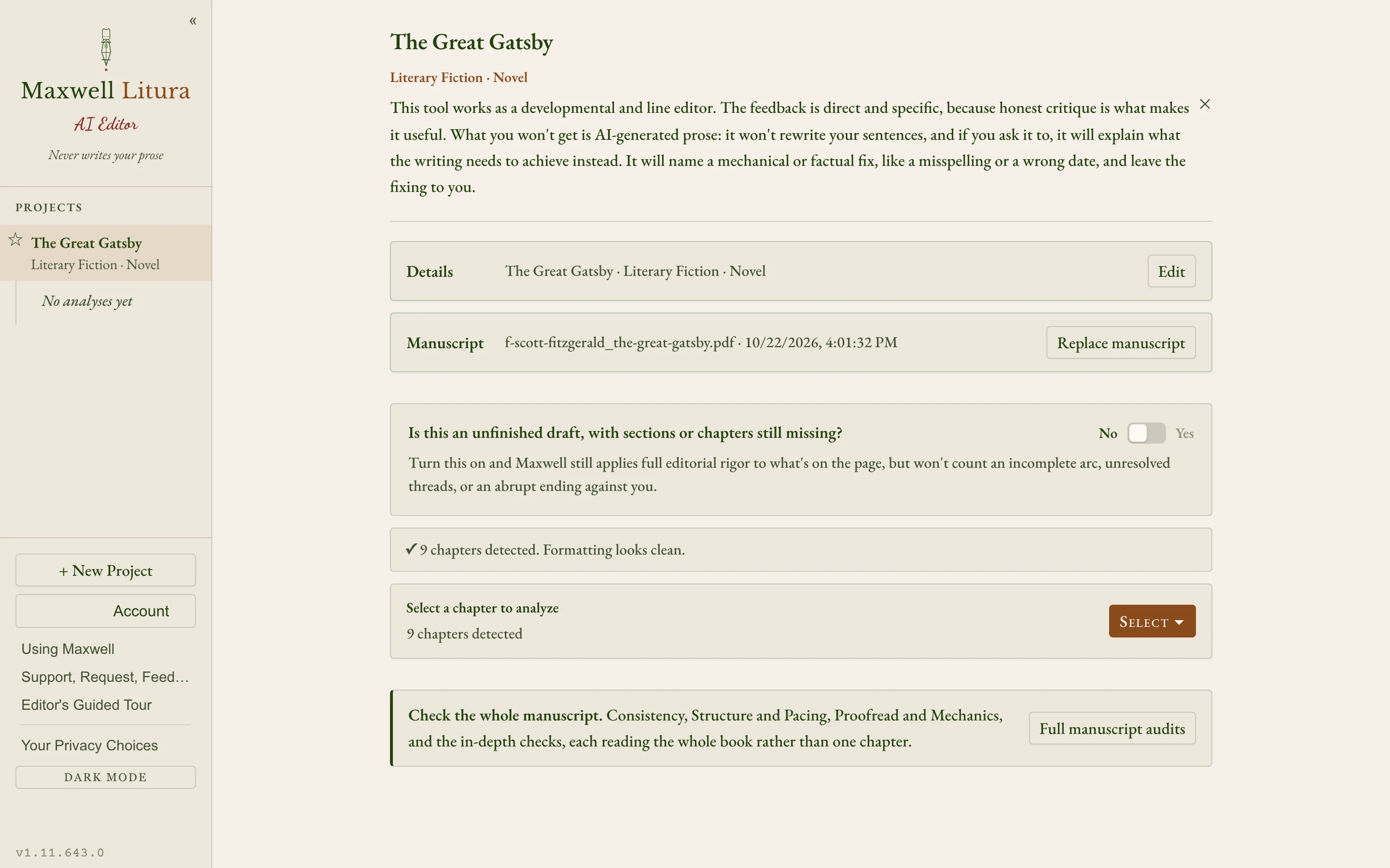 Choose a chapter for Maxwell to read.