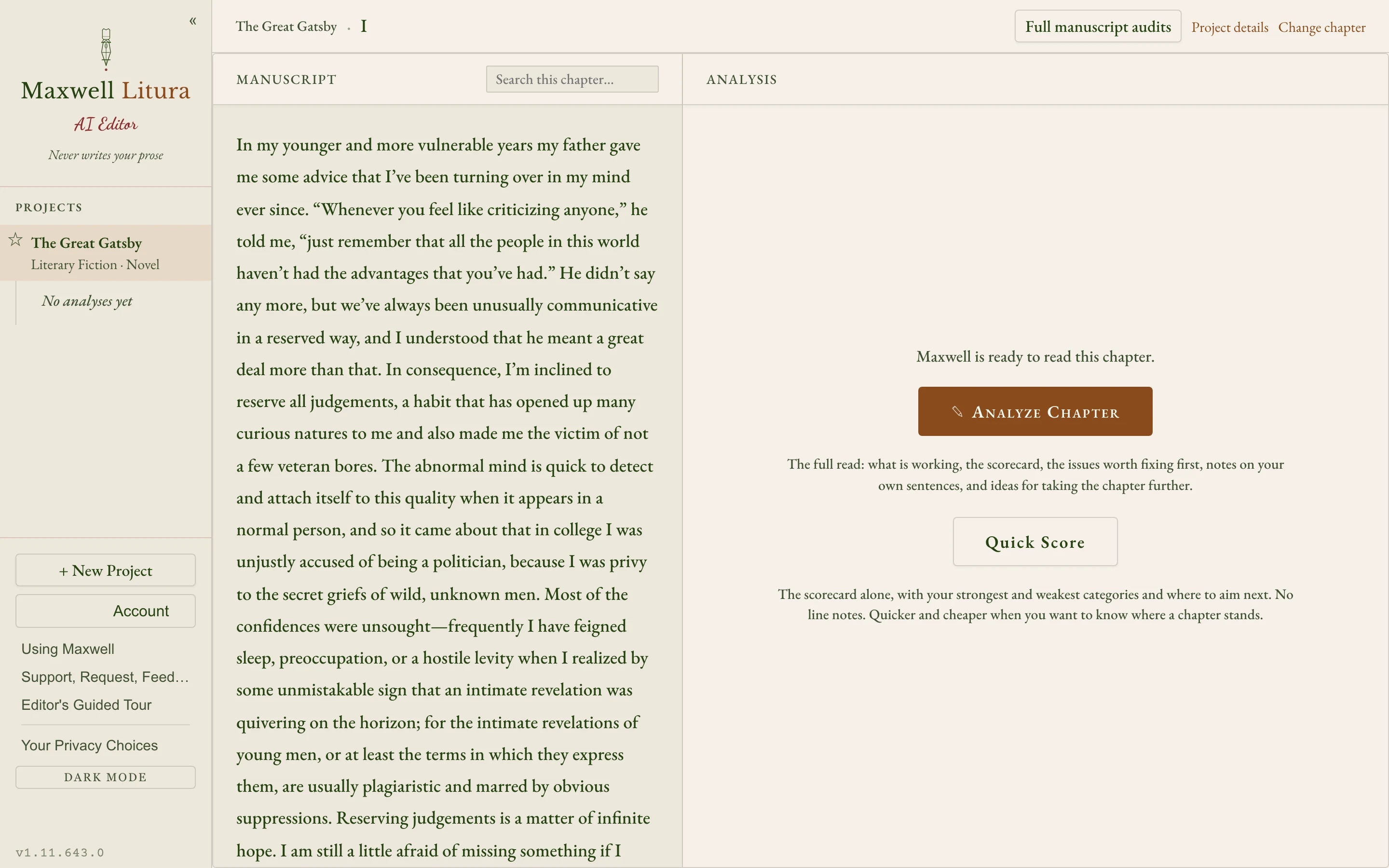Your chapter is ready for Maxwell. Analyze Chapter starts the full read.