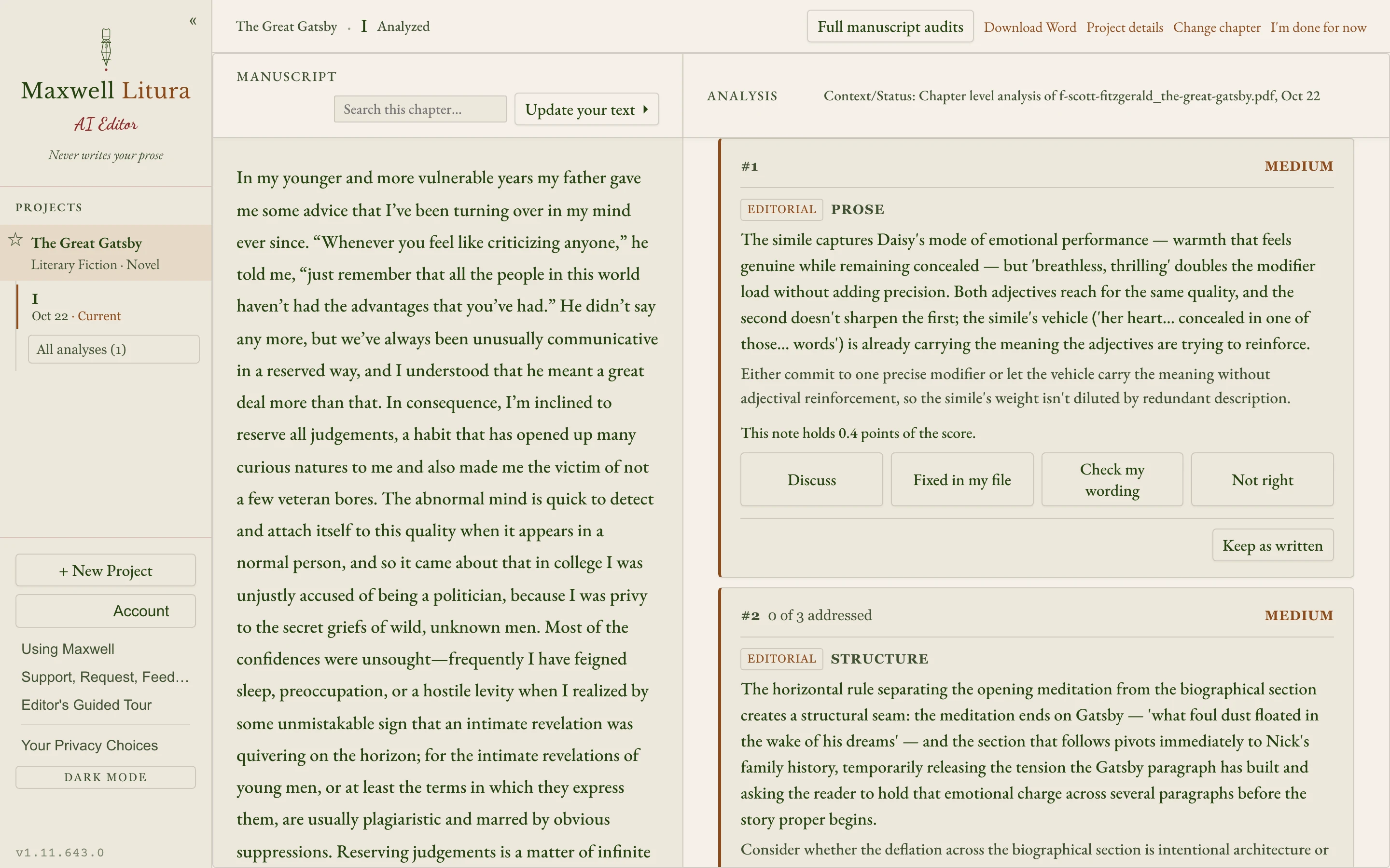 Editorial notes. Each one points to a passage in your chapter and says what isn’t working there.