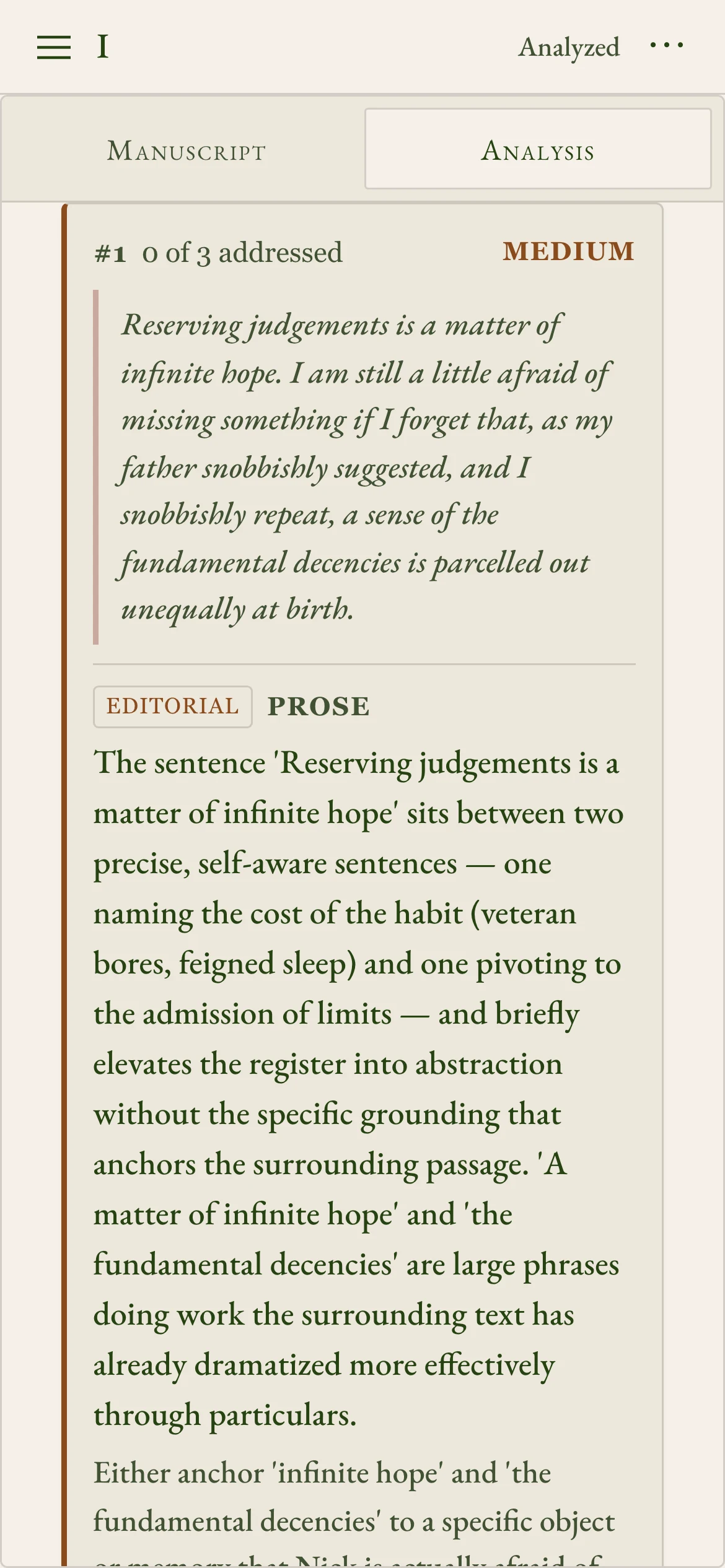 Editorial notes. Each one points to a passage in your chapter and says what isn’t working there.